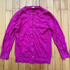 J Crew The Clare Cardigan Womens Small Magenta Pink 100% Cotton Cardigan Sweater